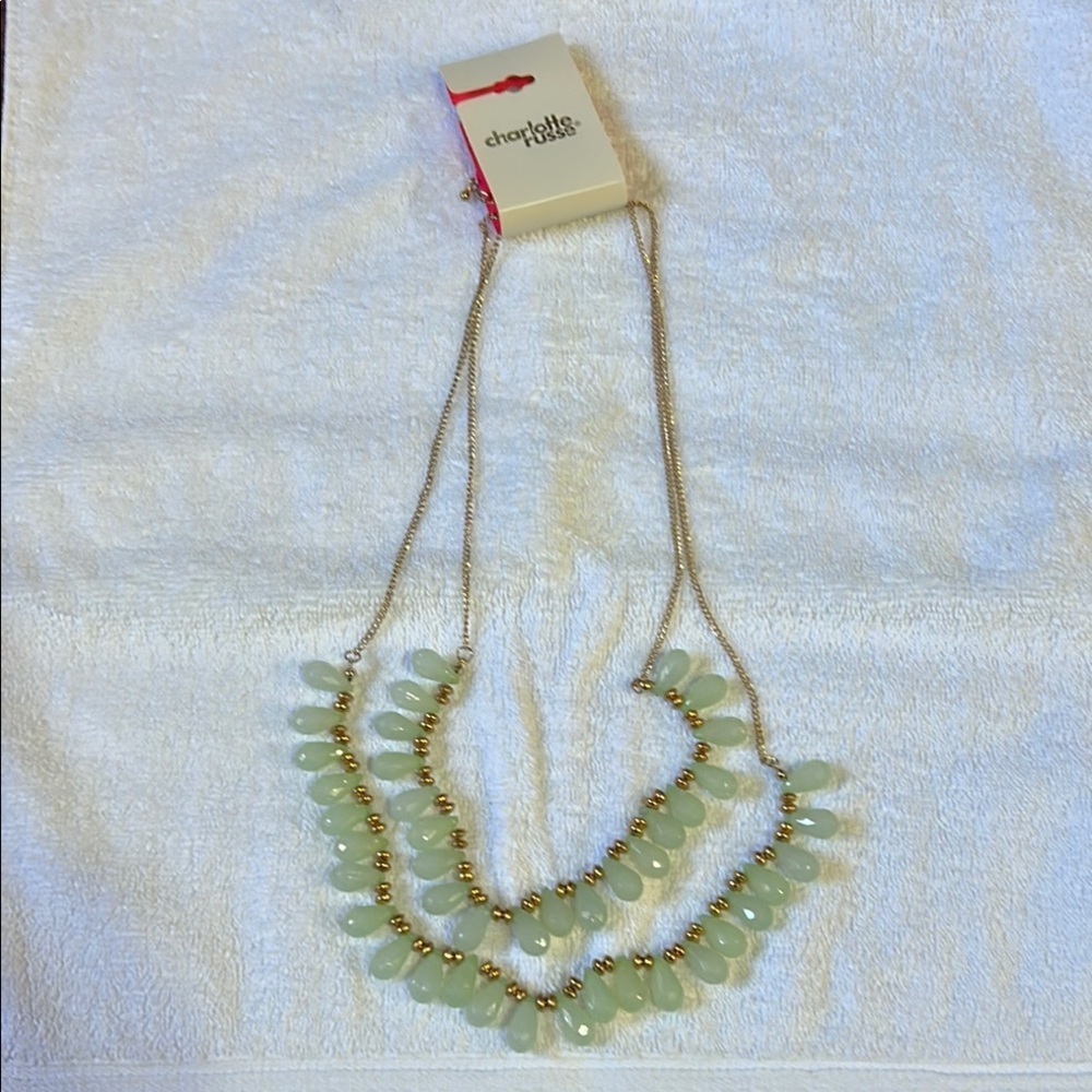Charlotte Russe Charming Gold and Green Beaded Necklace